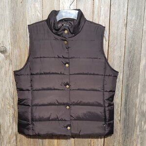 Daisy Fuentes L Women's Puffer Vest Jacket Brown Snap Front Puffy Coat